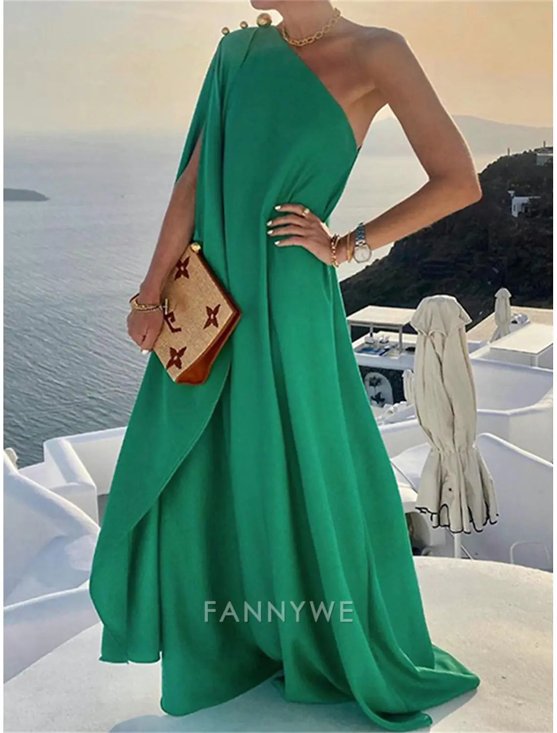 FannyWe Simple Women's Prom Dress Party Dress Wedding Guest Dress Polyester Patchwork One Shoulder 3/4 Length Sleeve Floral Vacation Wedding Guest Elegant Black Yellow Summer Spring