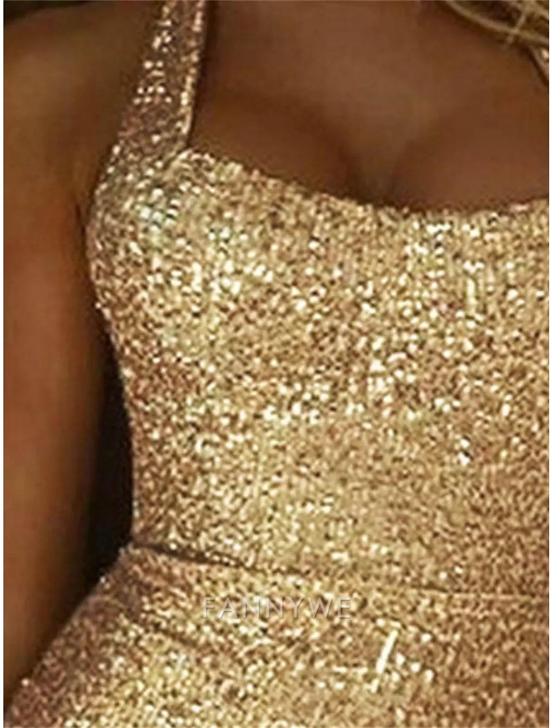 FannyWe Simple Women's Sequin Dress Prom Dress Party Dress Sequins Split Halter Neck Sleeveless Birthday Vacation Gold Summer Spring