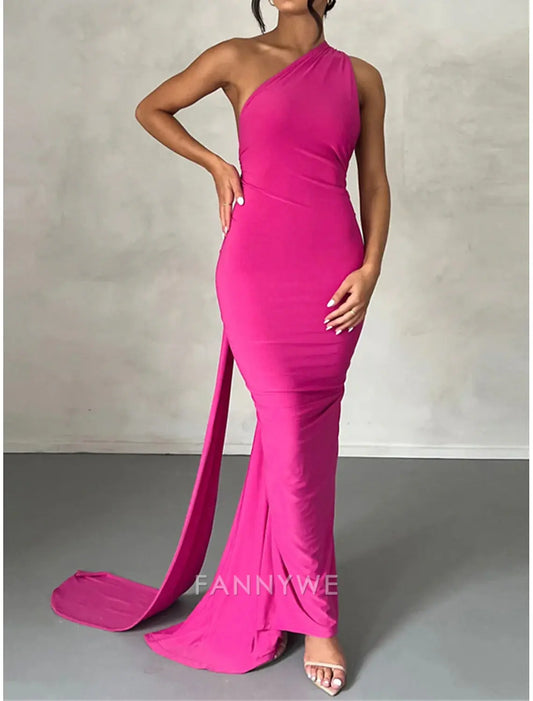 FannyWe Vestido Blanco Sencillo para Mujer Vestido Negro Vestido de Fiesta Fruncido Espalda Descubierta Un Hombro Sin Mangas Invitada de Boda Ocasión Especial Negro Blanco Primavera Otoño 