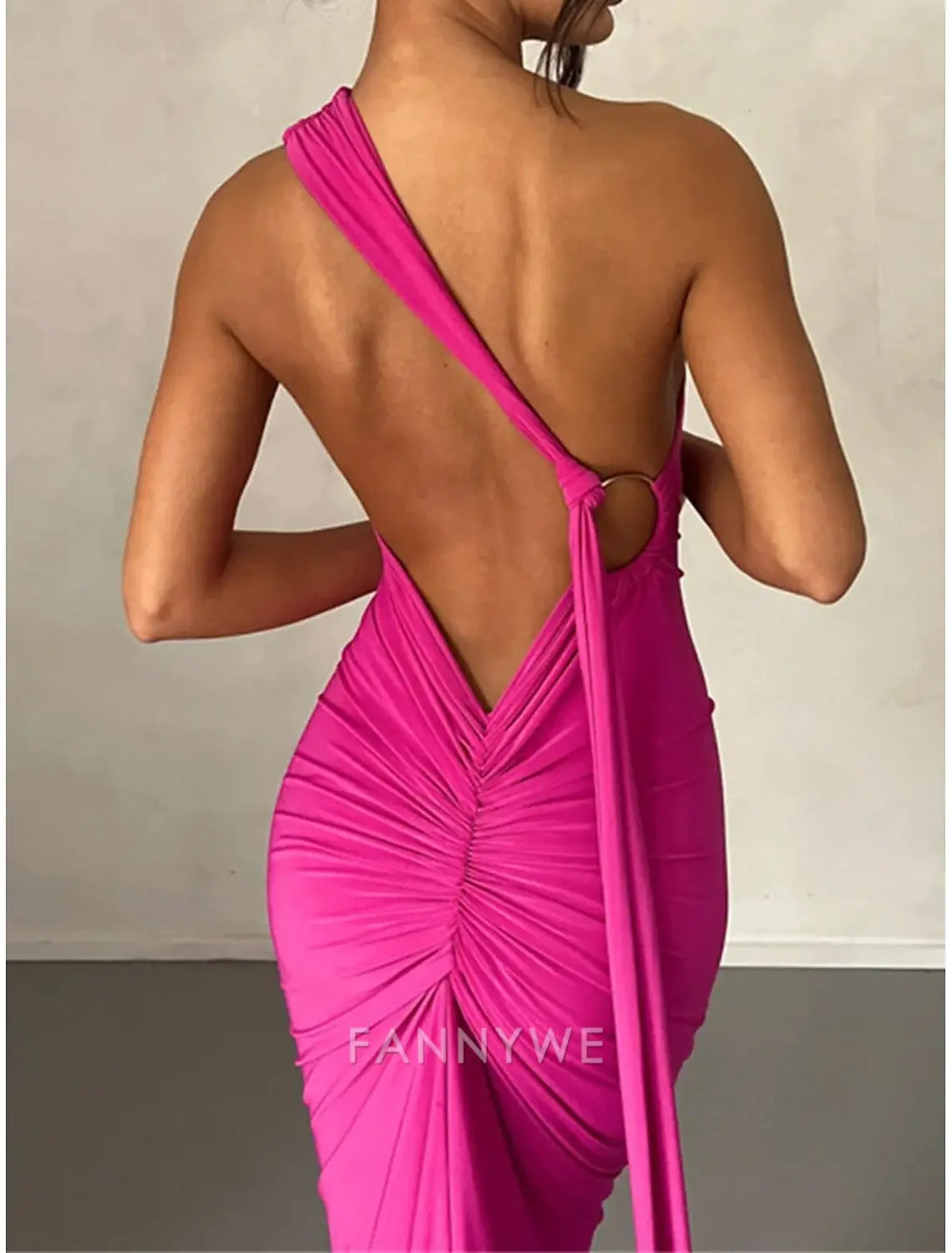 FannyWe Simple Women's White Dress Black Dress Prom Dress Ruched Backless One Shoulder Sleeveless Wedding Guest Special Occasion Black White Spring Fall