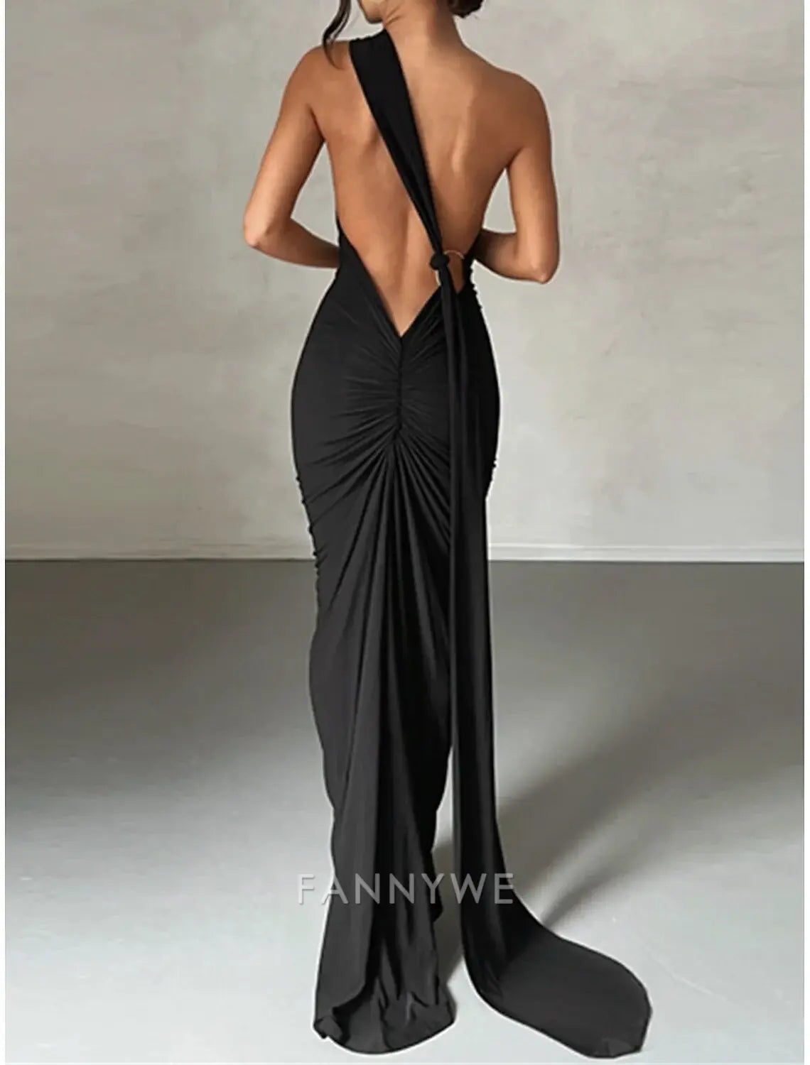 FannyWe Simple Women's White Dress Black Dress Prom Dress Ruched Backless One Shoulder Sleeveless Wedding Guest Special Occasion Black White Spring Fall