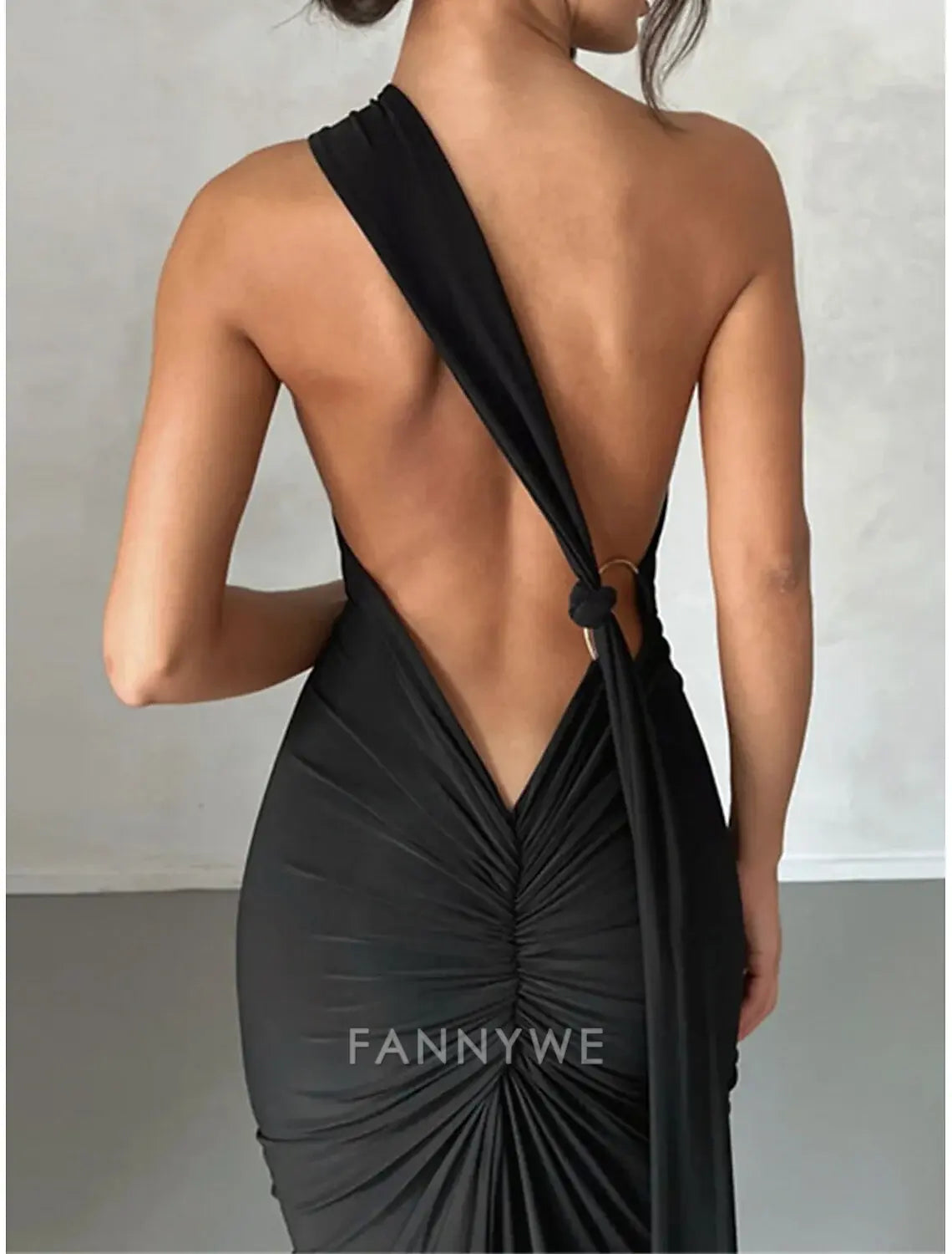 FannyWe Simple Women's White Dress Black Dress Prom Dress Ruched Backless One Shoulder Sleeveless Wedding Guest Special Occasion Black White Spring Fall
