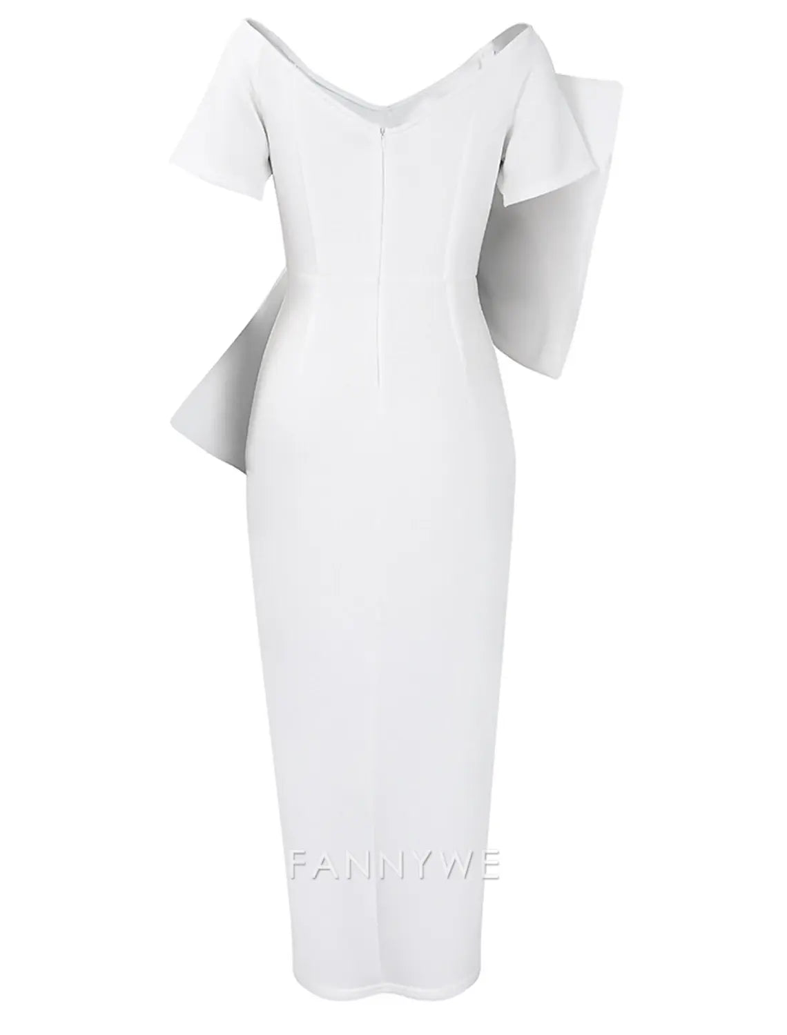 FannyWe Simple Women's White Dress Prom Dress Party Dress Ruched Split V Neck Short Sleeve Midi Dress Special Occasion Vacation White Pink Fall Winter