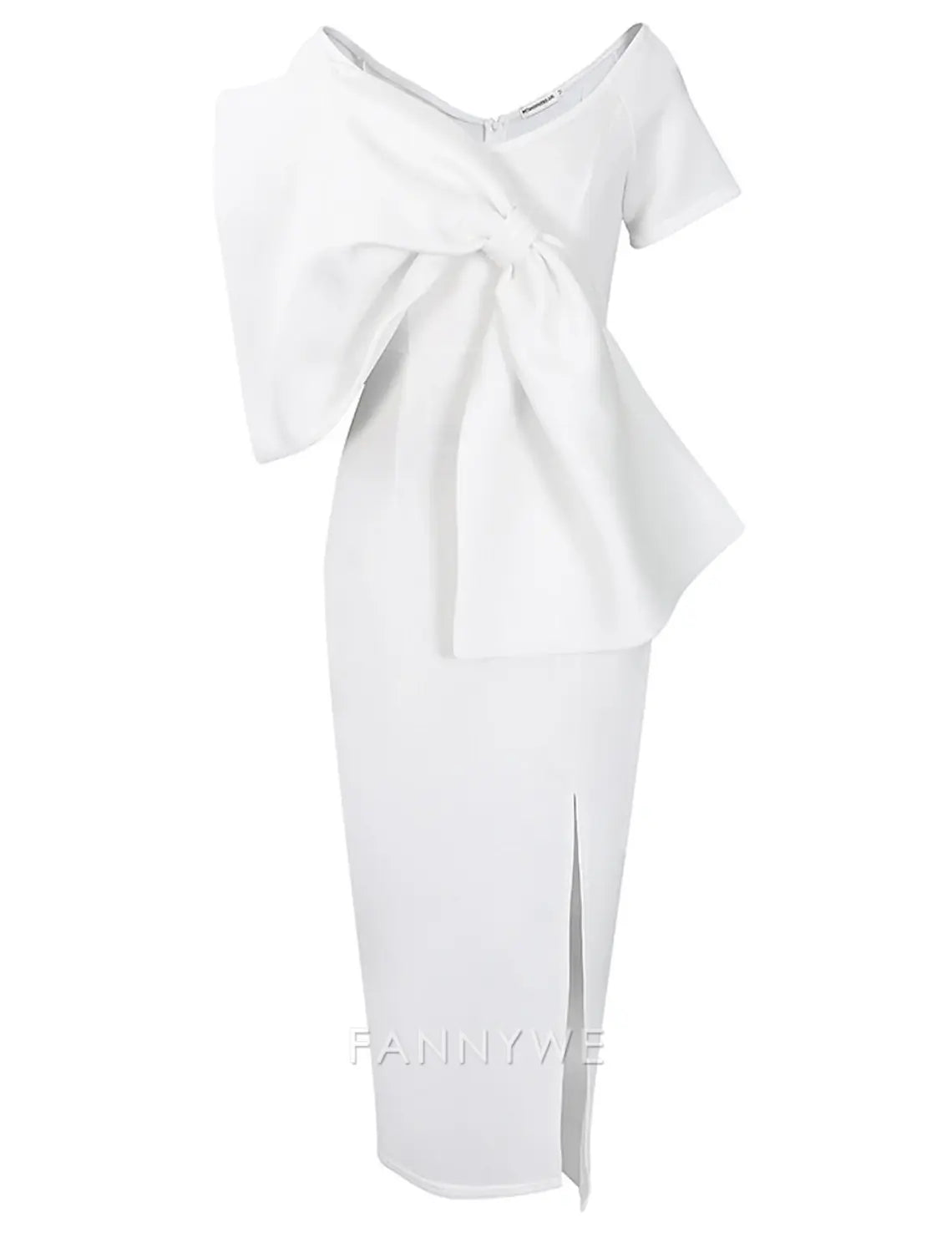 FannyWe Simple Women's White Dress Prom Dress Party Dress Ruched Split V Neck Short Sleeve Midi Dress Special Occasion Vacation White Pink Fall Winter