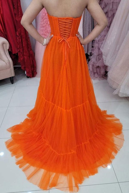 Sweetheart Strapless Tulle Corset Bodice Prom Dress