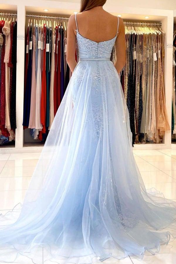 Vestido de fiesta largo de tul con encaje y escote corazón de sirena