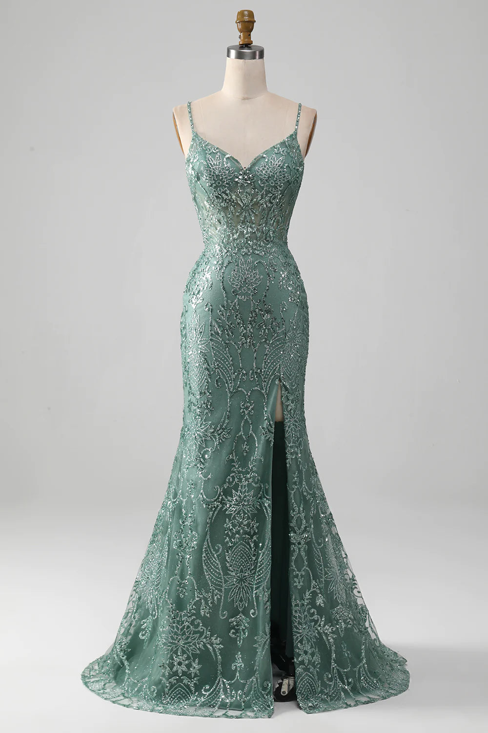 Spaghetti Staps Sparkly Prom Dress with Beading