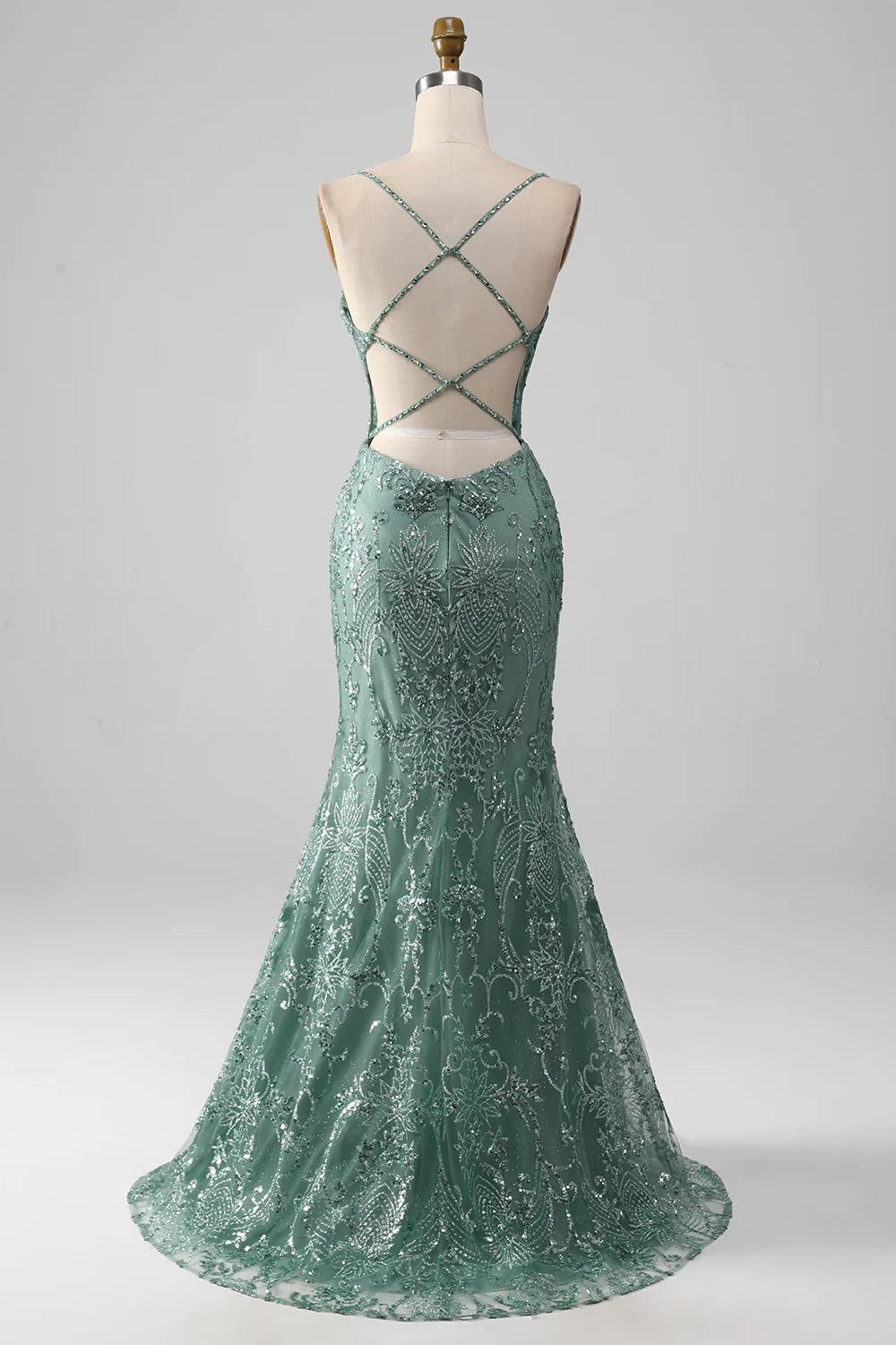 Spaghetti Staps Sparkly Prom Dress with Beading