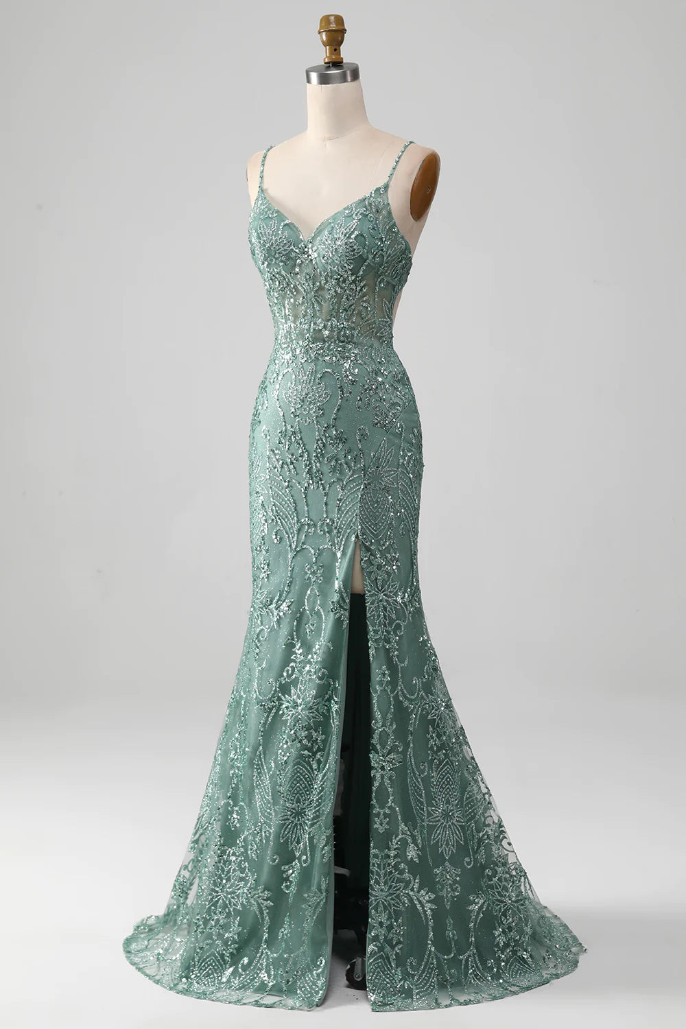 Spaghetti Staps Sparkly Prom Dress with Beading