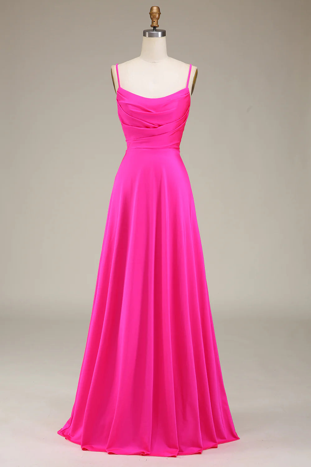 Vestido de fiesta de corte A con tirantes finos en color rosa intenso y plisado