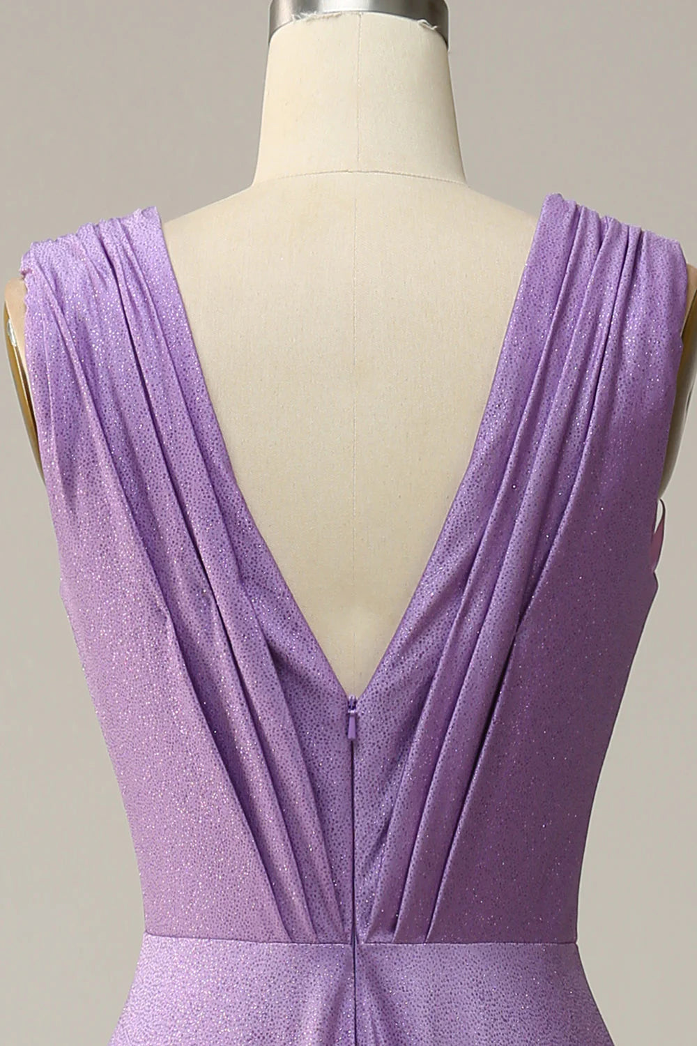 Vestido de fiesta largo morado sin mangas con escote en V profundo y corte A