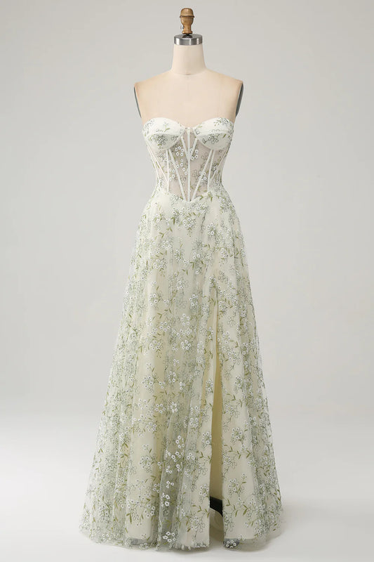 A-Line Corset Prom Dress with Embroidery