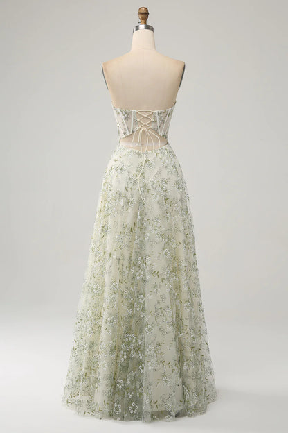 A-Line Corset Prom Dress with Embroidery