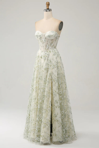 A-Line Corset Prom Dress with Embroidery