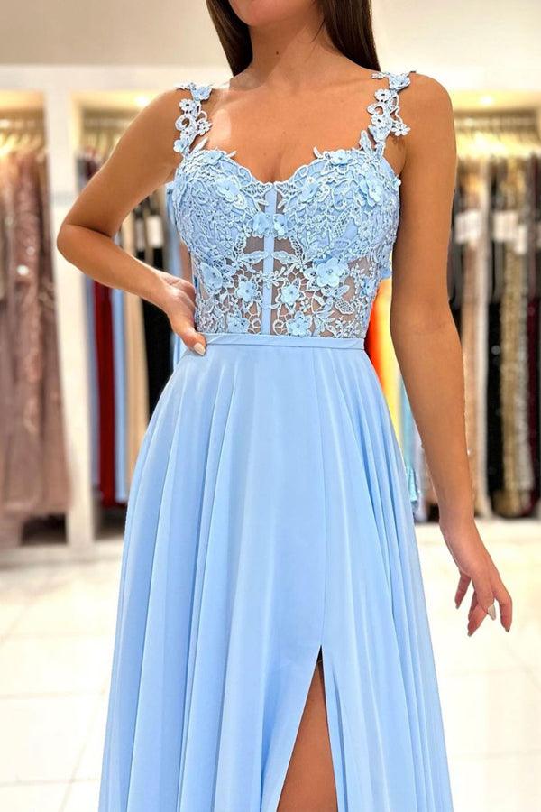 A-Line Chiffon Lace Formal Long Prom Dress