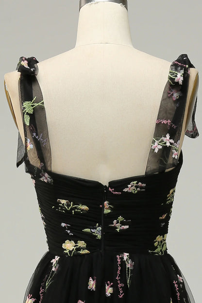 A Line Spaghetti Straps Champagne Prom Dress with Embroidery