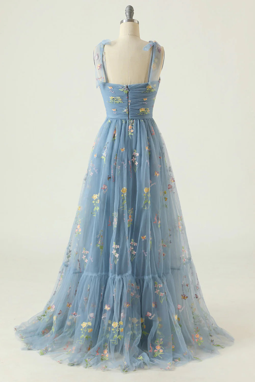 A Line Spaghetti Straps Champagne Prom Dress with Embroidery