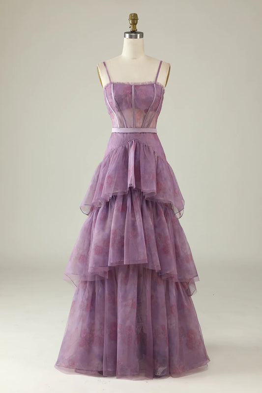 A Line Corset Prom Dress Printed