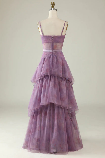 A Line Corset Prom Dress Printed