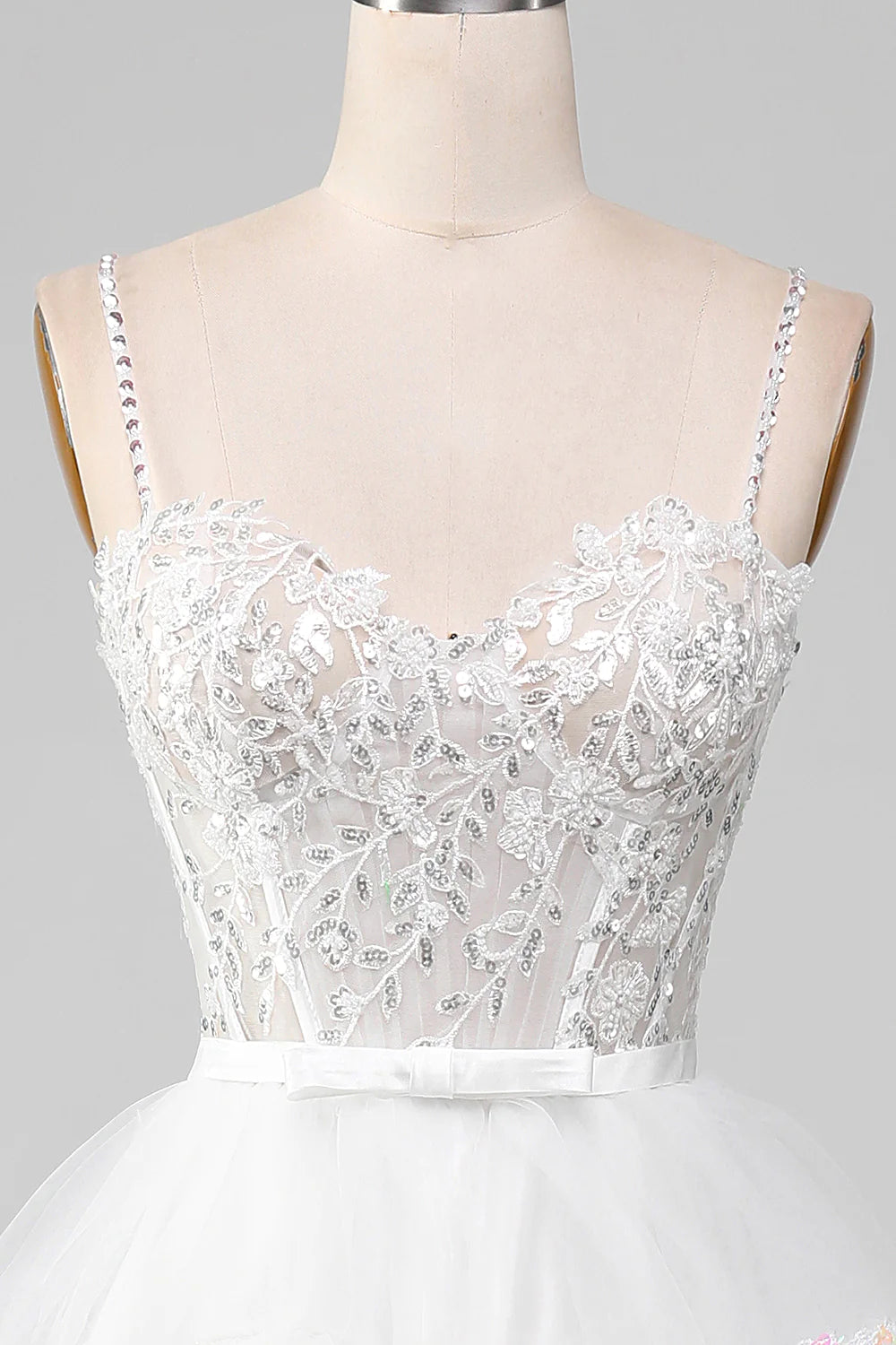 Sparkly White A-Line Tiered Long Corset Prom Dress With Slit