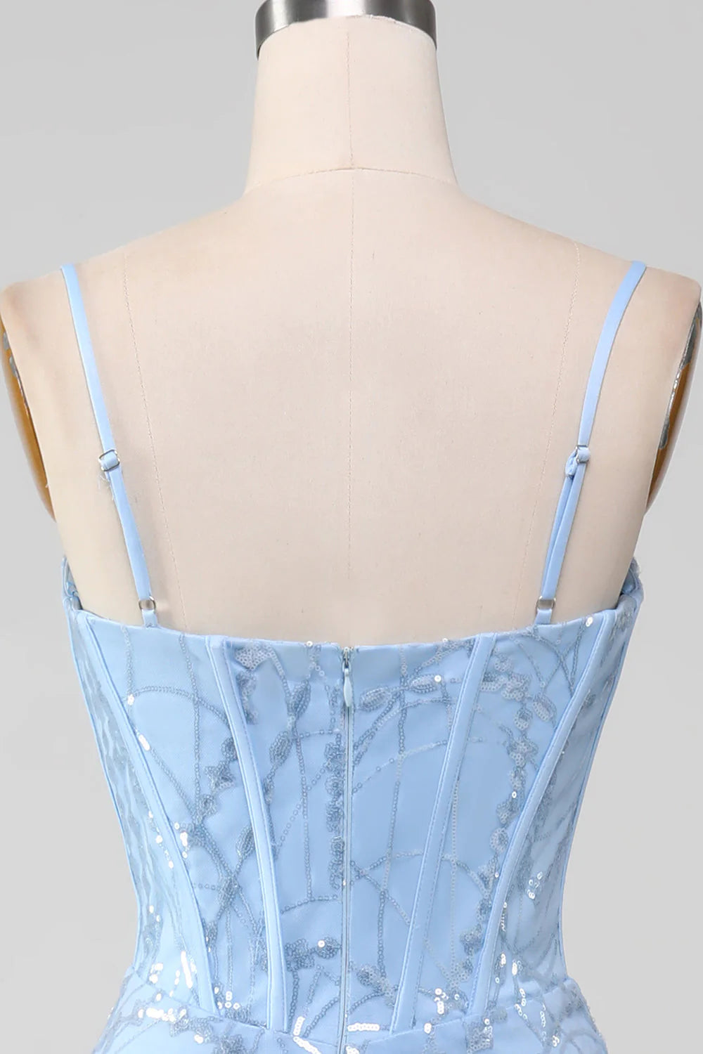 Vestido de fiesta largo con corsé y lentejuelas brillantes de sirena azul claro