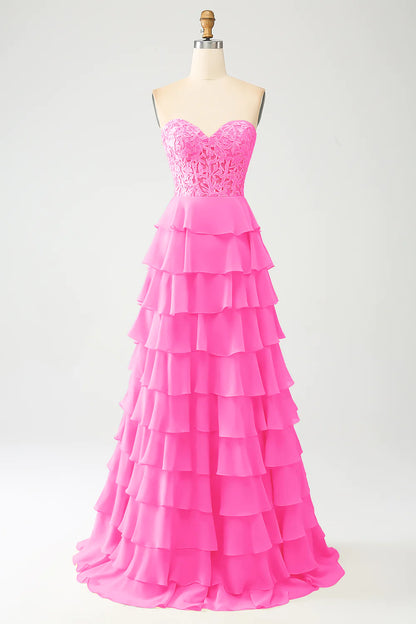 Yellow Sweetheart Tiered Prom Dress