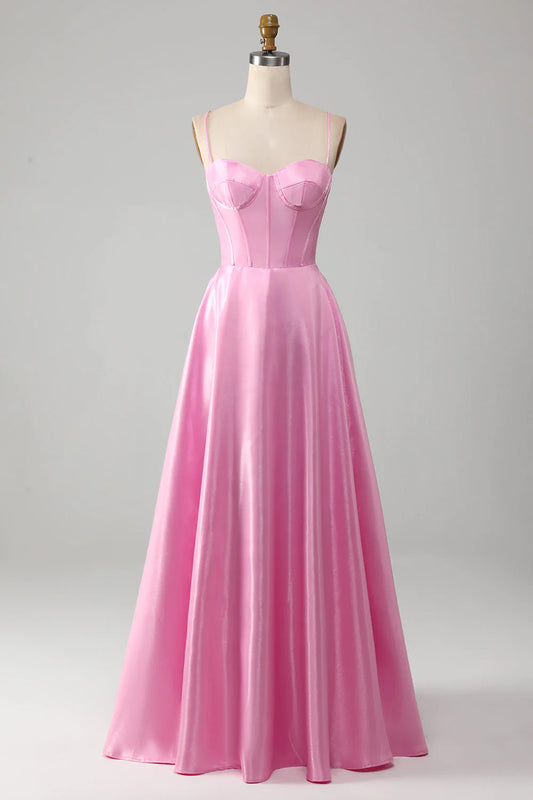 A-Linie Spaghettiträger Rosa Korsett Ballkleid