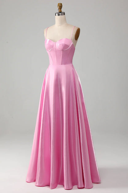 A-Linie Spaghettiträger Rosa Korsett Ballkleid