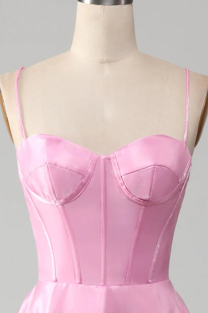 A-Linie Spaghettiträger Rosa Korsett Ballkleid