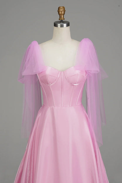 A-Linie Spaghettiträger Rosa Korsett Ballkleid