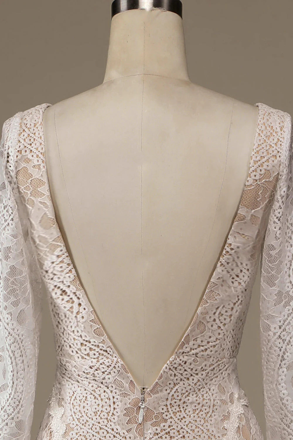 Champagne Long Sleeves Lace Sweep Train Wedding Dress