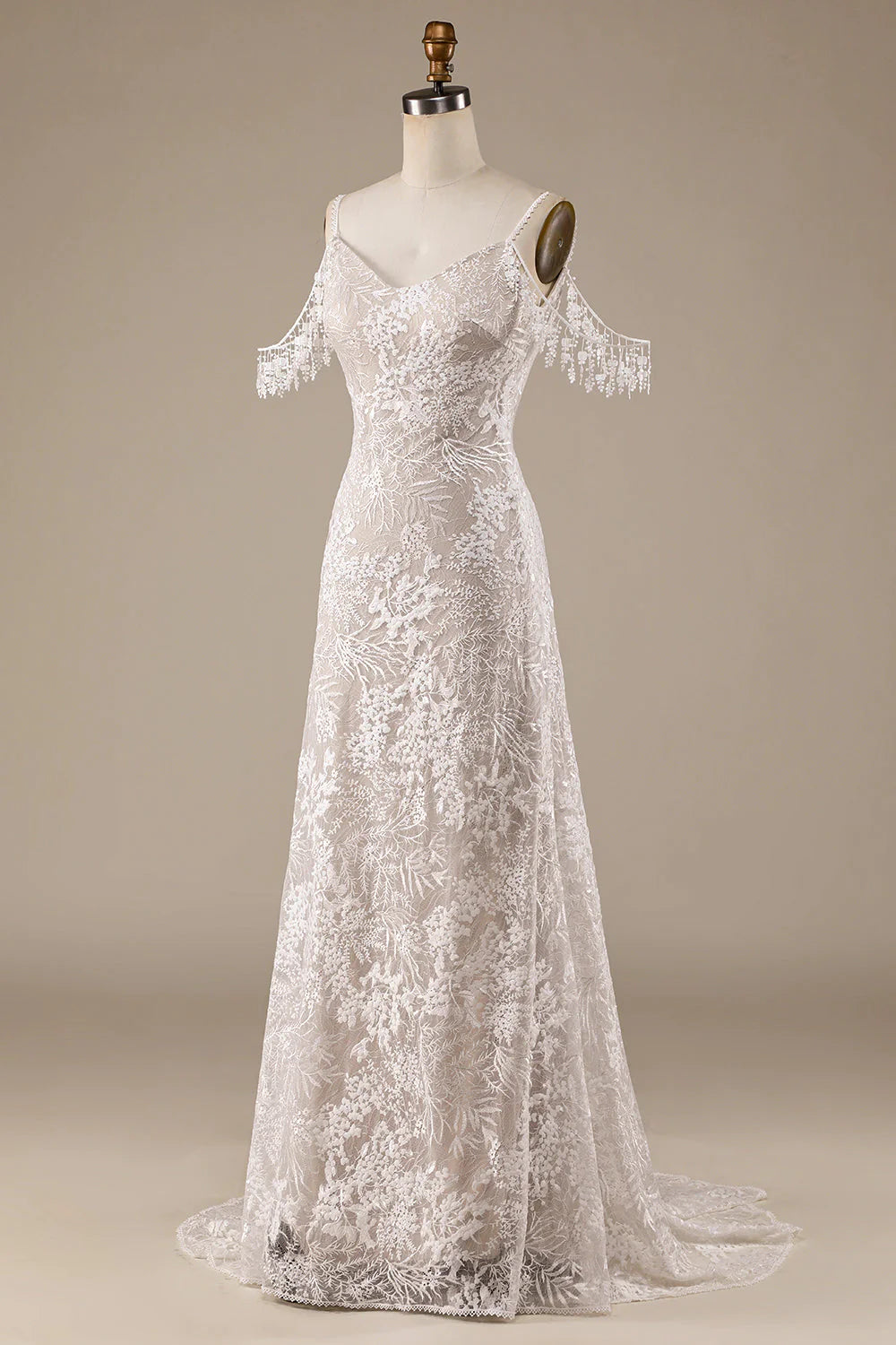 Ivory Lace Wedding Dress with Fringes