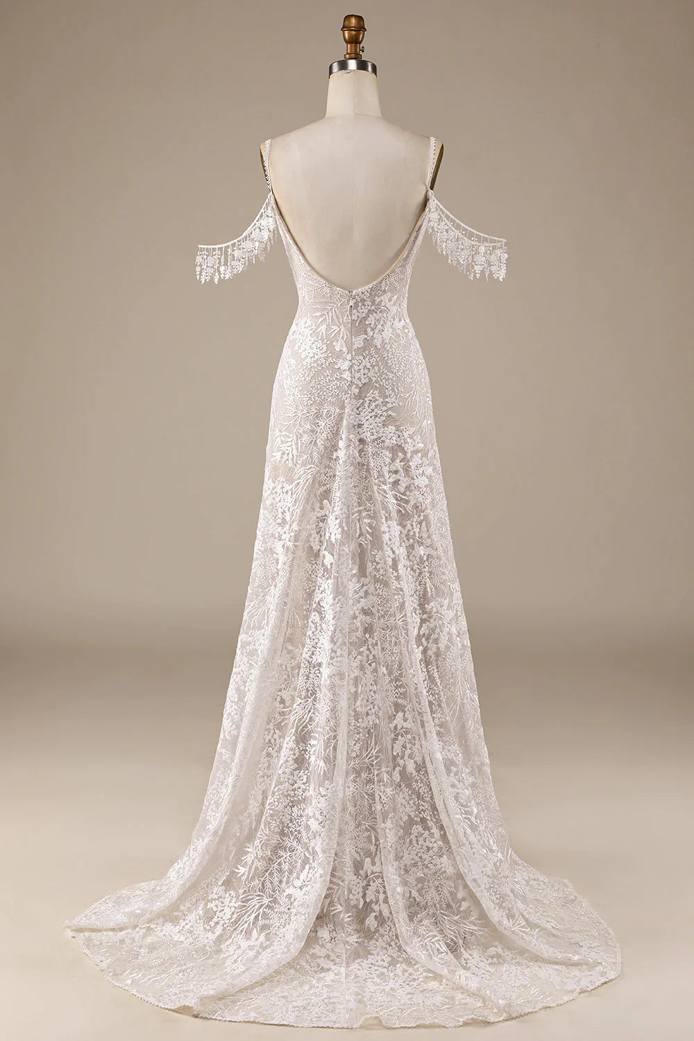 Ivory Lace Wedding Dress with Fringes