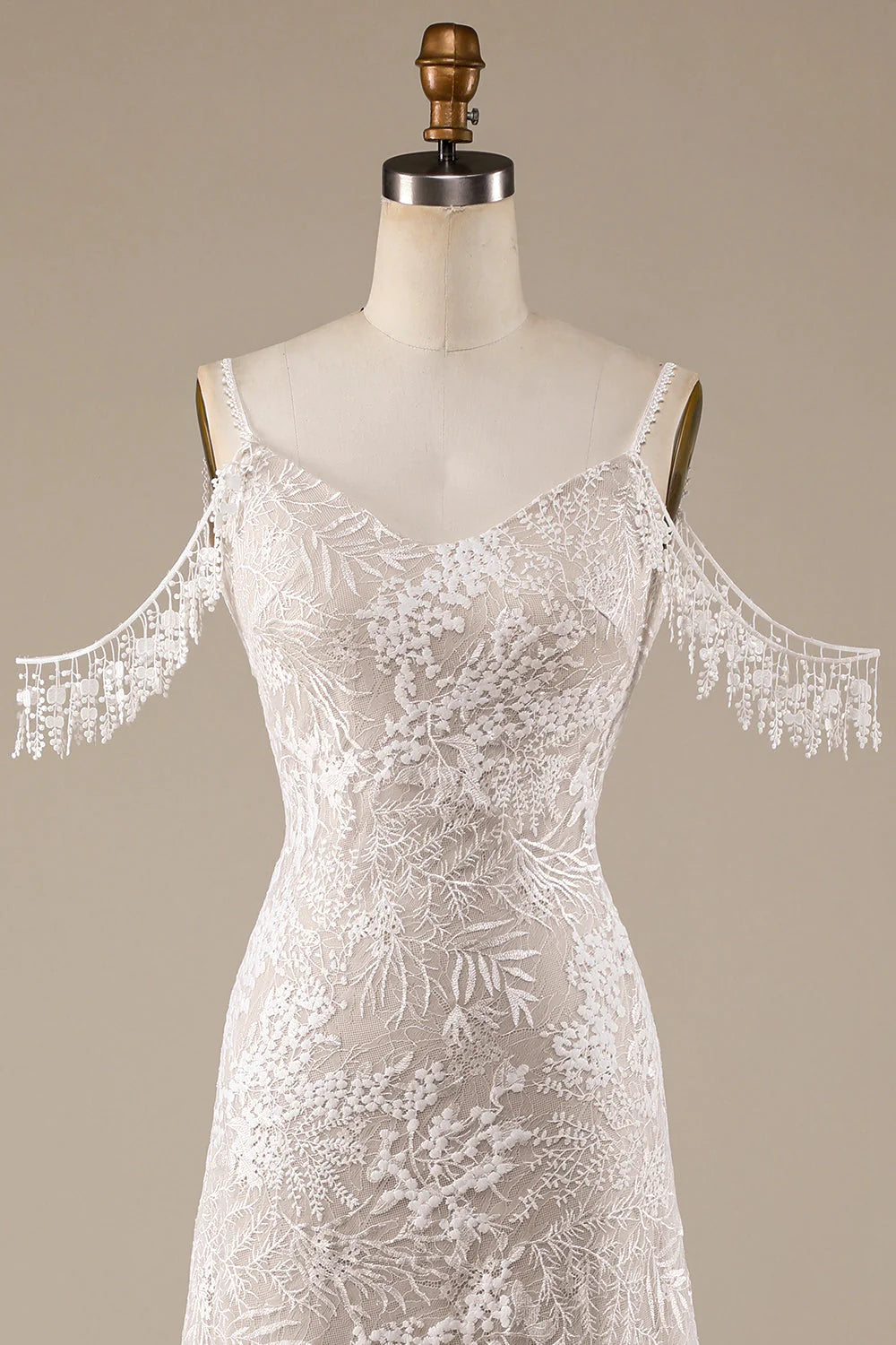 Ivory Lace Wedding Dress with Fringes