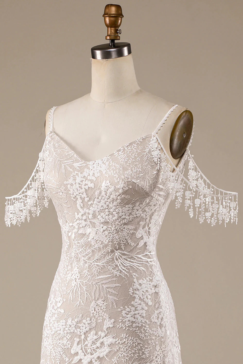 Ivory Lace Wedding Dress with Fringes