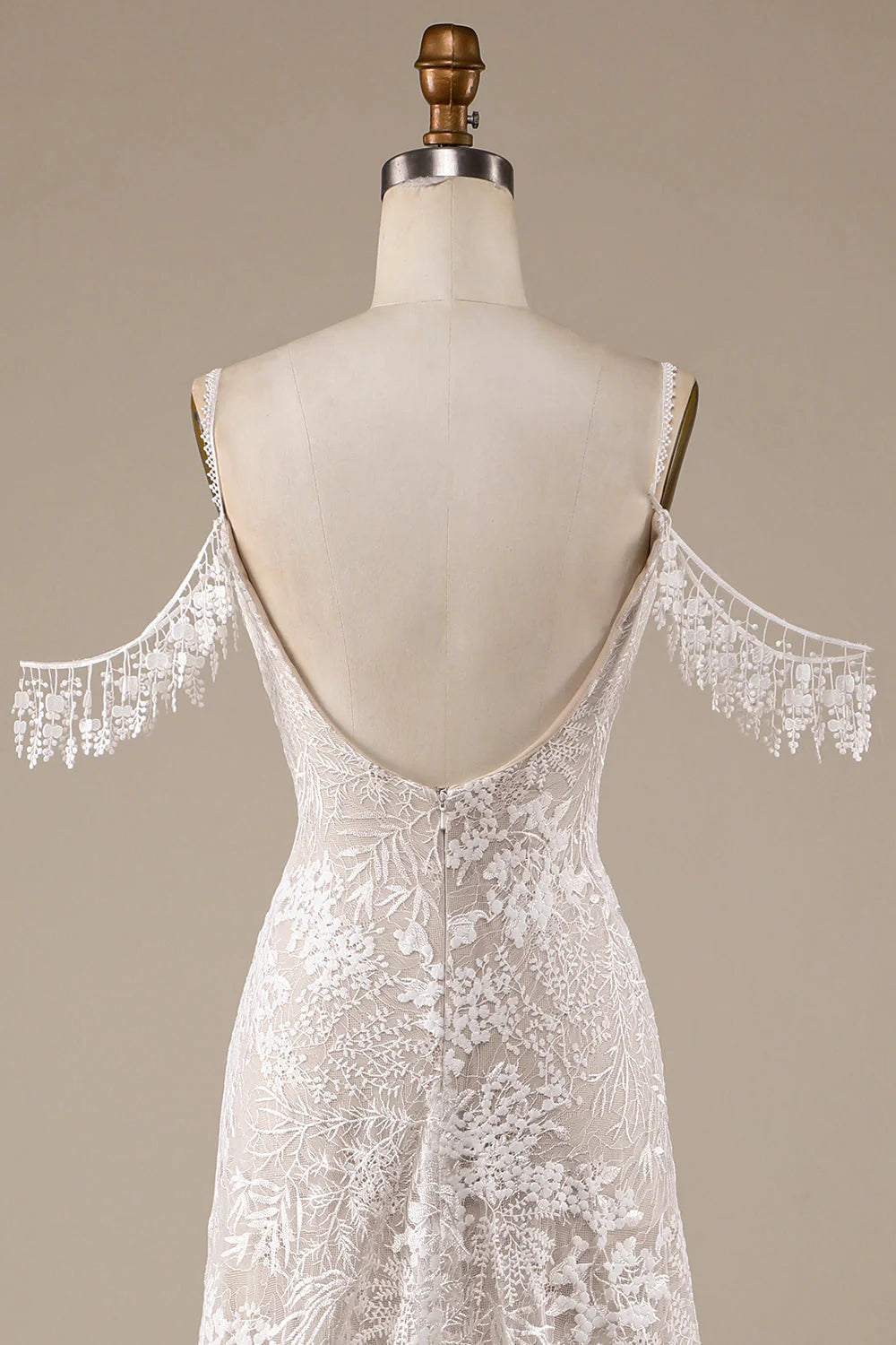 Ivory Lace Wedding Dress with Fringes