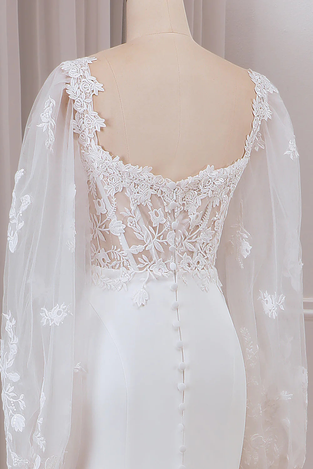 Ivory Lace Sweetheart Neck Long Sleeves Mermaid Wedding Dress with Sweep Train