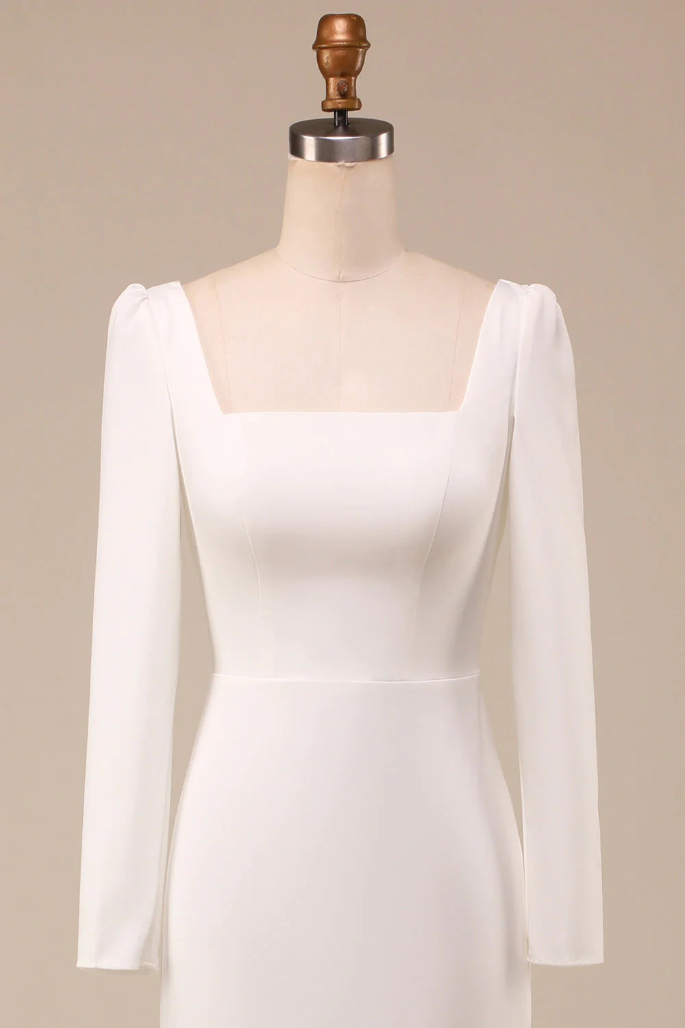 Ivory Mermaid Square Neck Bridal Dress With Long Sleeves