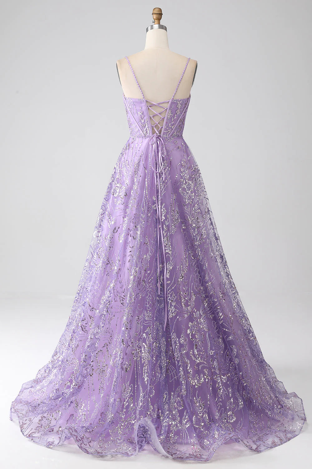 A-Linie Spaghettiträger Lila Korsett Ballkleid mit Pailletten