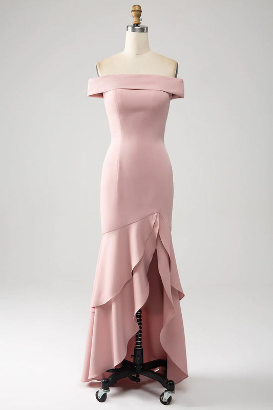 Rosa Meerjungfrau-Kleid mit Rüschen für die Brautmutter