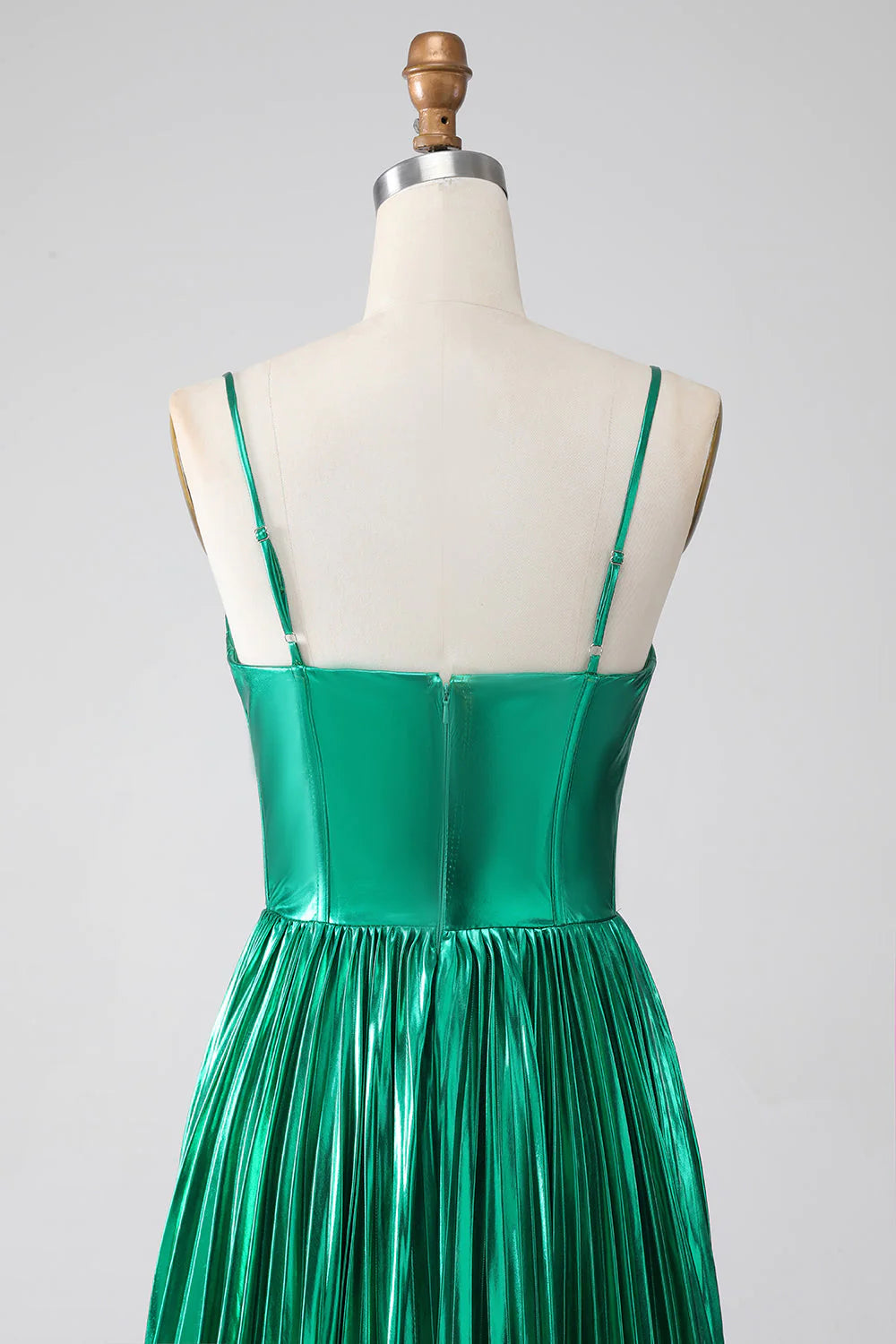 Vestido de fiesta verde oscuro con corte A y corsé con abertura