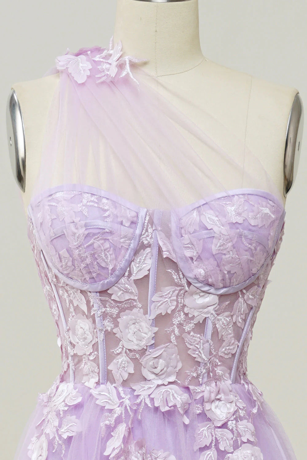 Vestido de fiesta largo azul cielo con apliques y corte en A, de un solo hombro