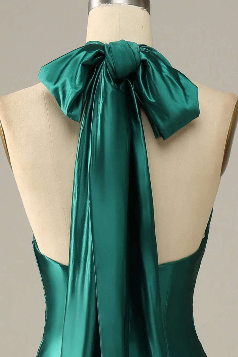 Vestido de fiesta de sirena con cuello halter, encaje y abertura, color verde oscuro