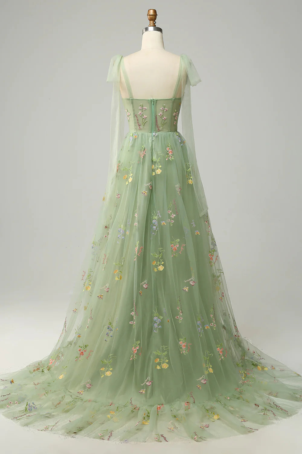 A-line Lilac Embroidery Corset Long Prom Dress