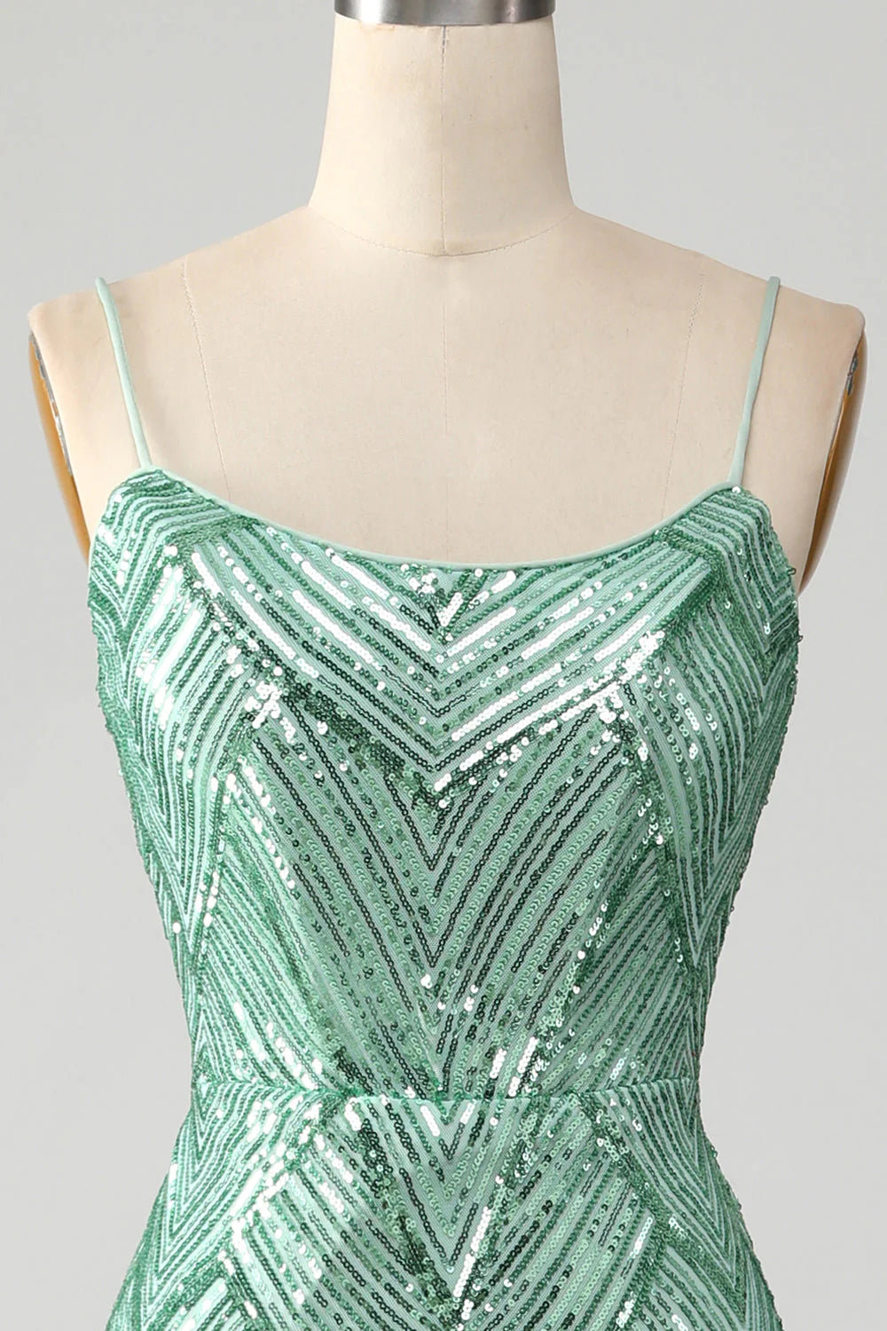 Sparkly Green Sequins Lace-Up Back Long Mermaid Prom Dress with Slit