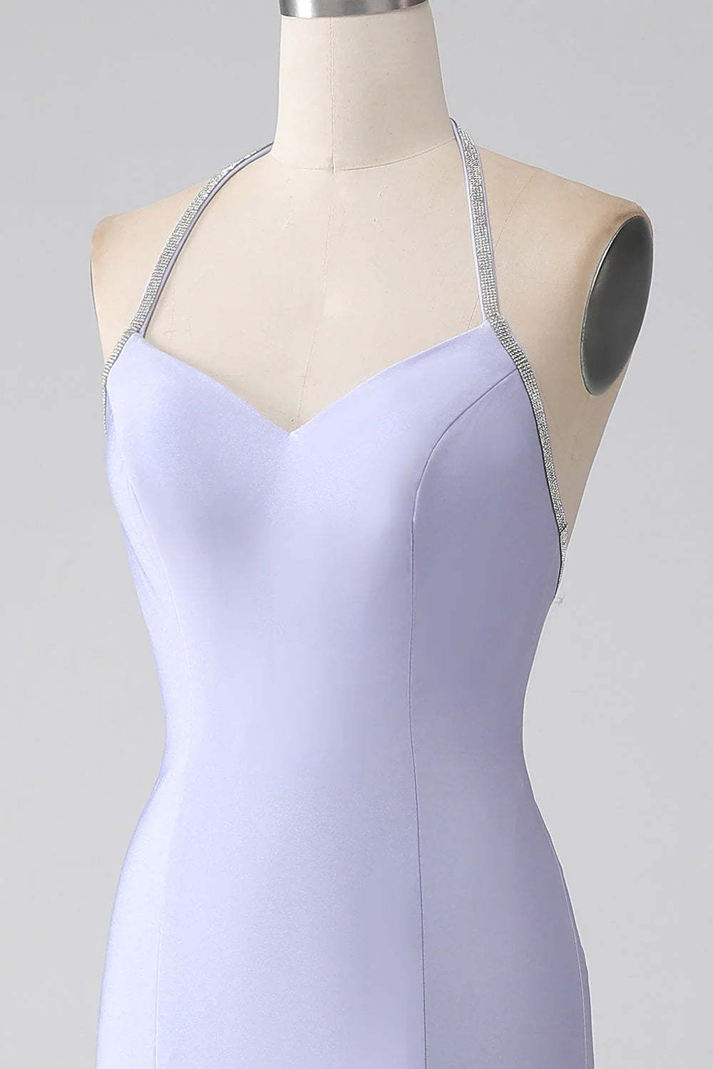 Vestido de fiesta largo fucsia de sirena, cuello halter, espalda descubierta