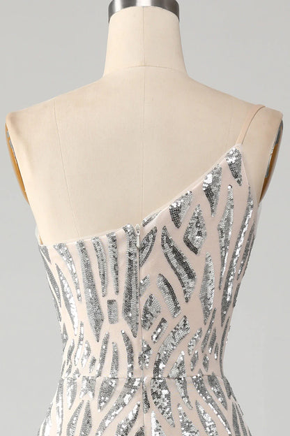 Sparkly Mermaid One Shoulder Dark Green Sequins Long Prom Dress