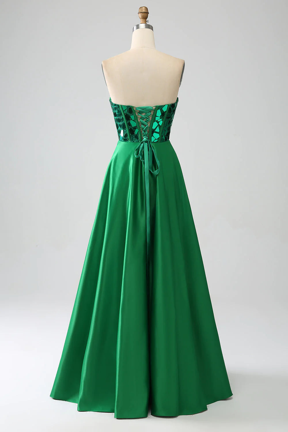 Vestido de fiesta verde oscuro con escote en forma de A y corsé