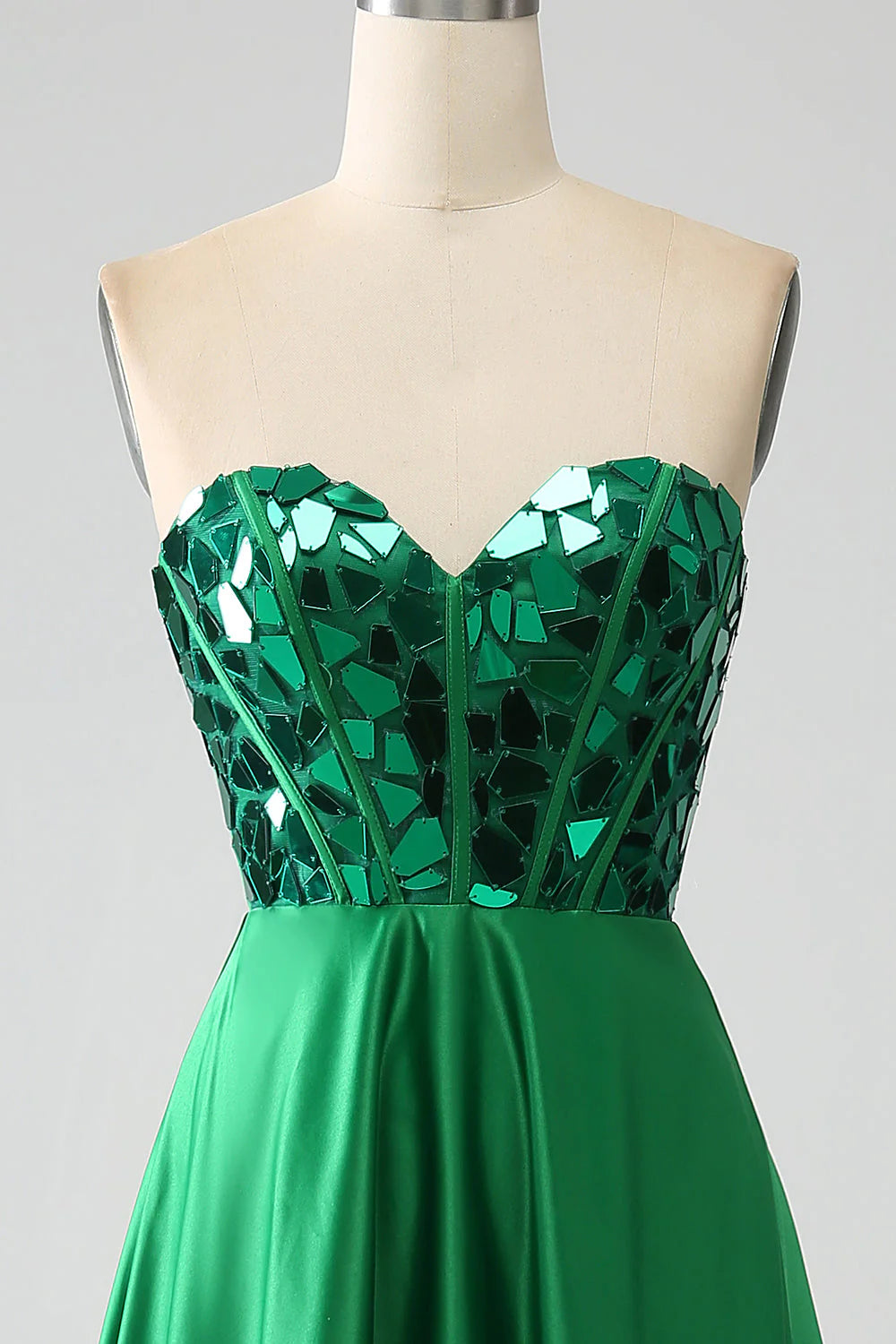 Vestido de fiesta verde oscuro con escote en forma de A y corsé
