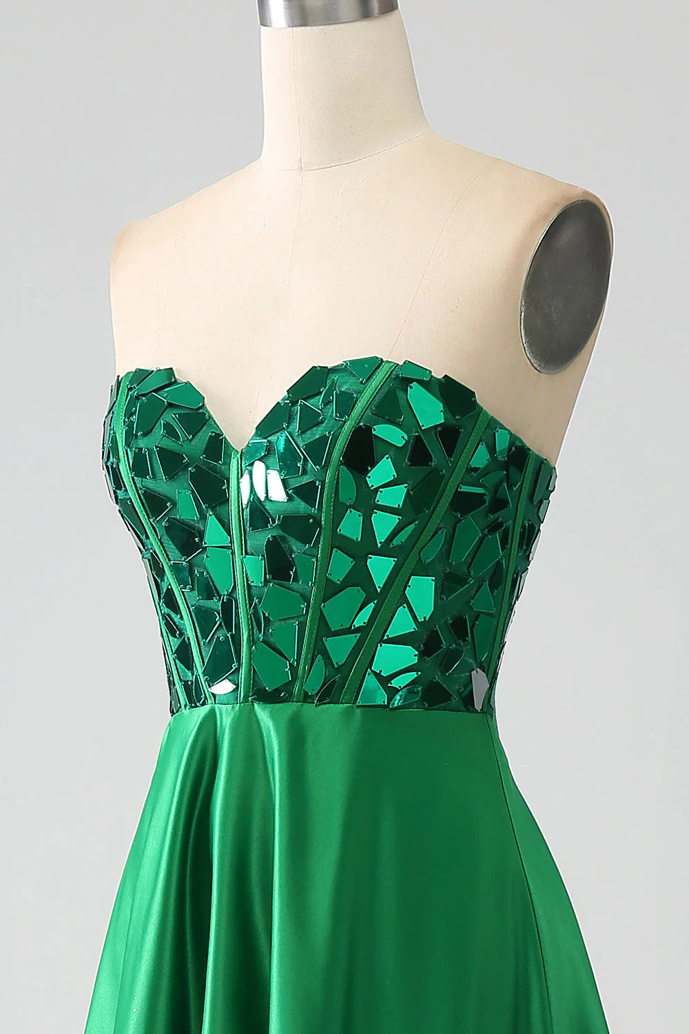 Vestido de fiesta verde oscuro con escote en forma de A y corsé